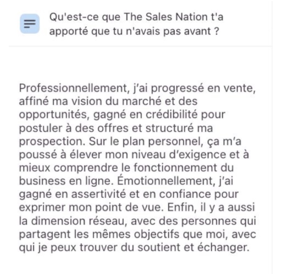 Message : progression en vente, crédibilité, assertivité et réseau.